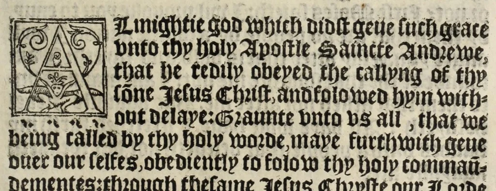An illustration from The boke of common prayer and administracion of the sacramentes and other rites and ceremonies in the Churche of Englande, 1552, leaf 215