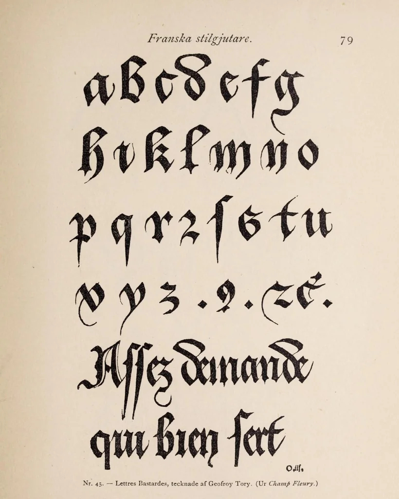 An illustration from Boktryckstyper under XV. till XIX århundert : kort öfversikt af boktryckstypernas utveckling och allmänna former, 1905, leaf 93