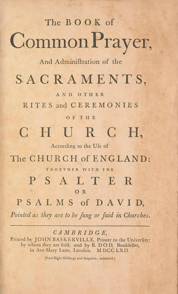An illustration from The Book of common prayer : and administration of the sacraments, and other rites and ceremonies of the church, according to the use of the Church of England : together with the Psalter or Psalms of David, pointed as they are to be sung or said in churches, 1762, leaf 7