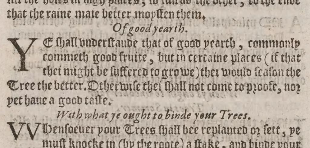 An illustration from A booke of the art and maner, howe to plante and graffe all sortes of trees : how to set stones and sowe pepins, to make wilde trees to graffe on, as also remedies and medicines. With diuers other newe practises, 1582, leaf 71