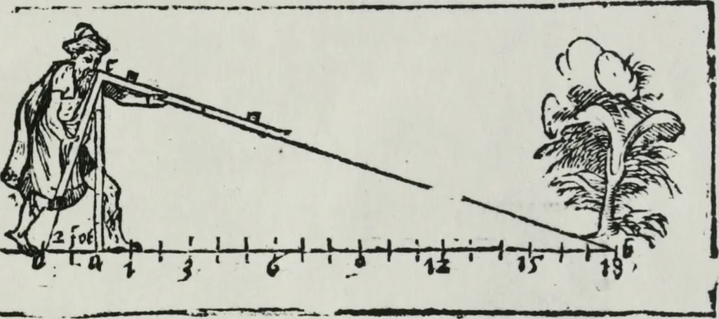 An illustration from A booke named Tectonicon, brieflie shewing the exact measuring, and speedie reckoning all manner of land, squares, timber, stone, steeples, pillers, globes, etc. ... With other things pleasant and necessarie, most conducible for surueyers, landmeaters, ioyners, carpenters, and masons, 1605, leaf 56