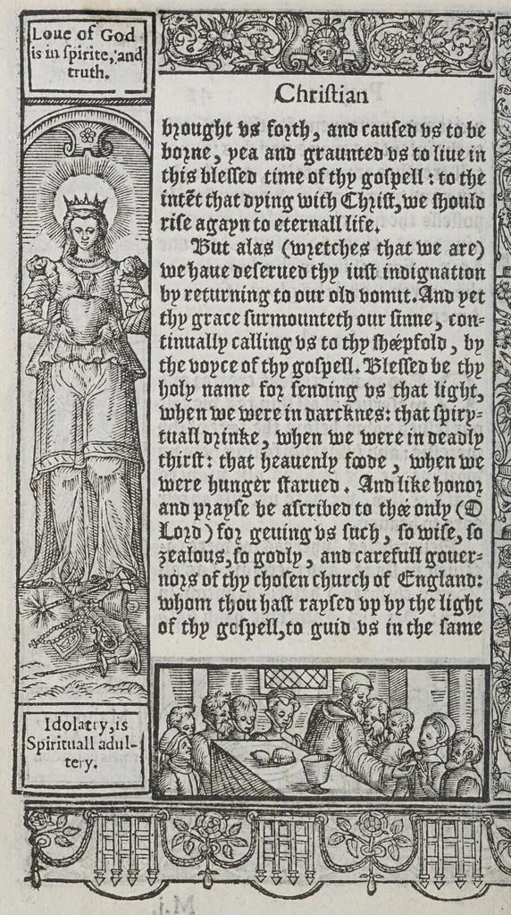 An illustration from A booke of Christian prayers, : collected out of the auncie[n]t writers, and best learned in our tyme, worthy to be read with an earnest mynde of all Christians, in these daungerous and troublesome dayes, that God for Christes sake will yet still be mercyfull vnto vs., 1578, leaf 100