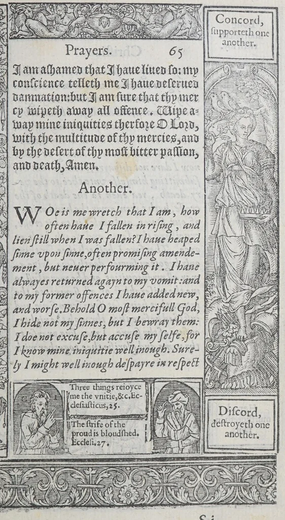 An illustration from A booke of Christian prayers, : collected out of the auncie[n]t writers, and best learned in our tyme, worthy to be read with an earnest mynde of all Christians, in these daungerous and troublesome dayes, that God for Christes sake will yet still be mercyfull vnto vs., 1578, leaf 147