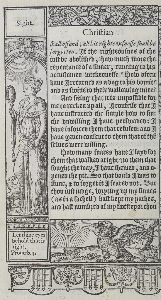 An illustration from A booke of Christian prayers, : collected out of the auncie[n]t writers, and best learned in our tyme, worthy to be read with an earnest mynde of all Christians, in these daungerous and troublesome dayes, that God for Christes sake will yet still be mercyfull vnto vs., 1578, leaf 168