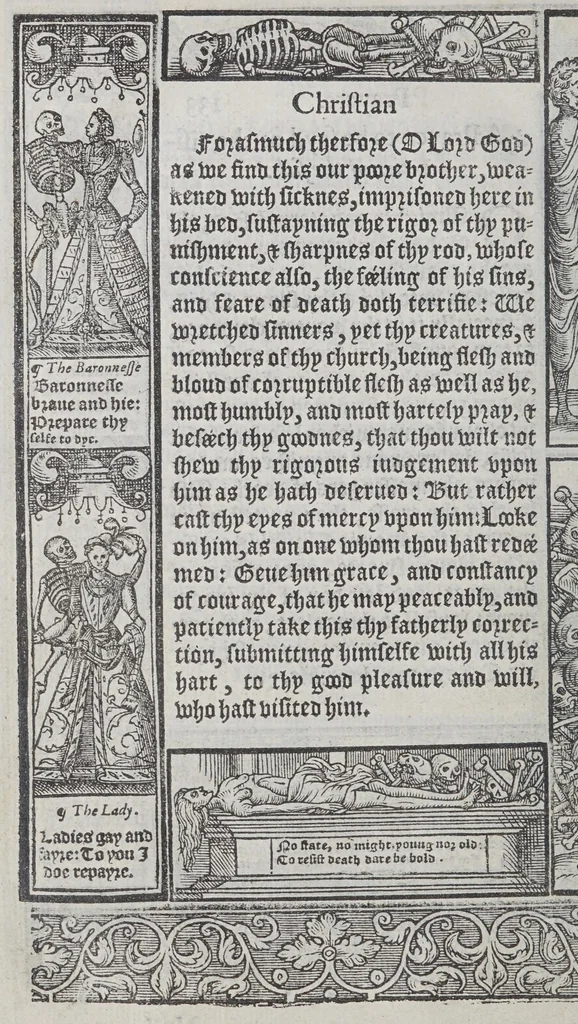 An illustration from A booke of Christian prayers, : collected out of the auncie[n]t writers, and best learned in our tyme, worthy to be read with an earnest mynde of all Christians, in these daungerous and troublesome dayes, that God for Christes sake will yet still be mercyfull vnto vs., 1578, leaf 284