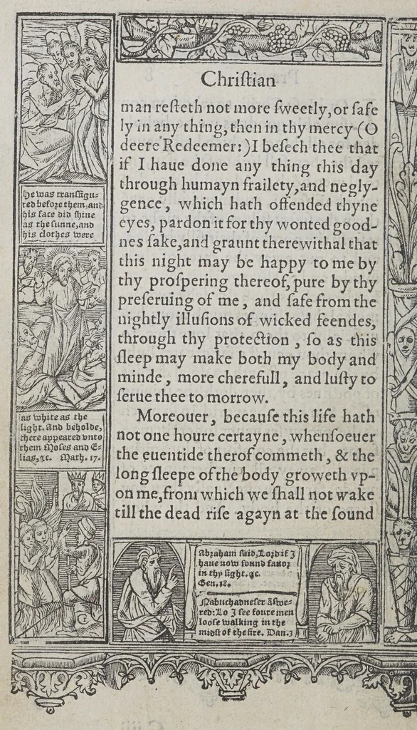 An illustration from A booke of Christian prayers, : collected out of the auncie[n]t writers, and best learned in our tyme, worthy to be read with an earnest mynde of all Christians, in these daungerous and troublesome dayes, that God for Christes sake will yet still be mercyfull vnto vs., 1578, leaf 34