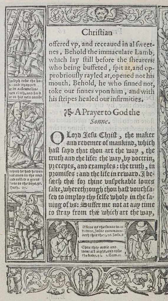 An illustration from A booke of Christian prayers, : collected out of the auncie[n]t writers, and best learned in our tyme, worthy to be read with an earnest mynde of all Christians, in these daungerous and troublesome dayes, that God for Christes sake will yet still be mercyfull vnto vs., 1578, leaf 50