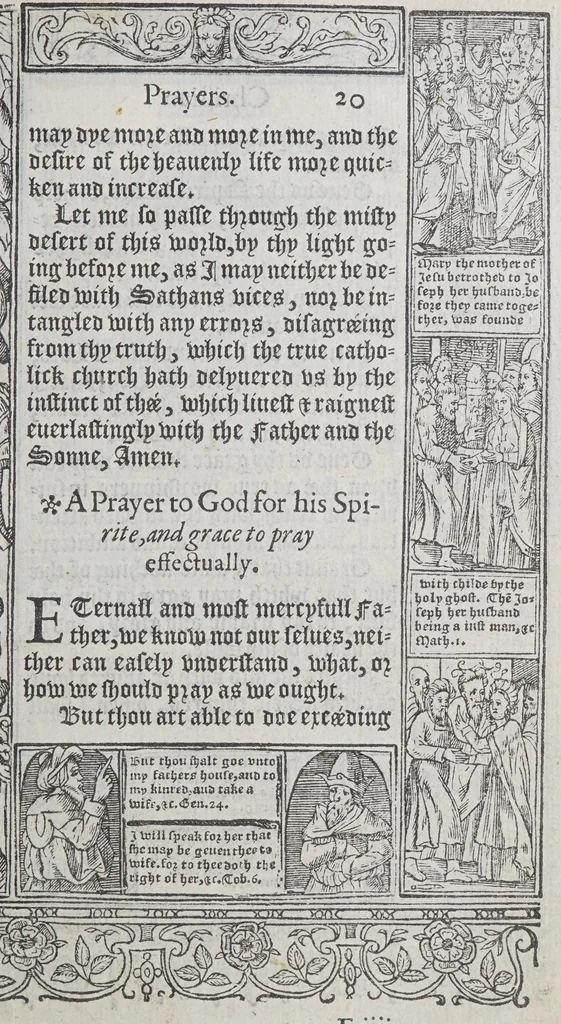 An illustration from A booke of Christian prayers, : collected out of the auncie[n]t writers, and best learned in our tyme, worthy to be read with an earnest mynde of all Christians, in these daungerous and troublesome dayes, that God for Christes sake will yet still be mercyfull vnto vs., 1578, leaf 57