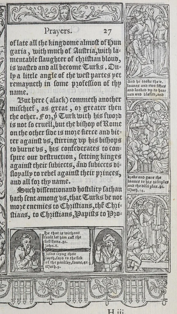 An illustration from A booke of Christian prayers, : collected out of the auncie[n]t writers, and best learned in our tyme, worthy to be read with an earnest mynde of all Christians, in these daungerous and troublesome dayes, that God for Christes sake will yet still be mercyfull vnto vs., 1578, leaf 71