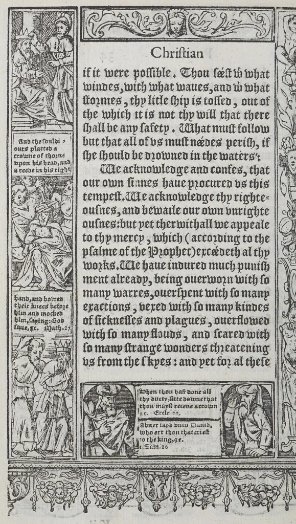An illustration from A booke of Christian prayers, : collected out of the auncie[n]t writers, and best learned in our tyme, worthy to be read with an earnest mynde of all Christians, in these daungerous and troublesome dayes, that God for Christes sake will yet still be mercyfull vnto vs., 1578, leaf 86