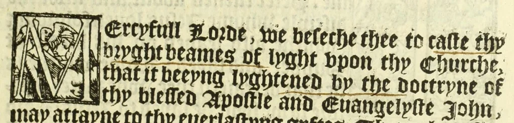 An illustration from The booke of the common prayer and administracion of the sacramentes : and other rites and ceremonies of the Churche : after the vse of the Churche of England, 1549, leaf 61