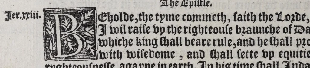 An illustration from The booke of common prayer, and adminystracion of the sacramentes, and other rytes, and ceremonies in the Churche of Englande, 1552, leaf 182