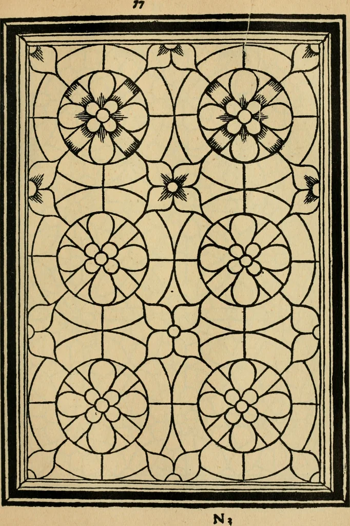 An illustration from A booke of sundry draughtes principaly serving for glasiers: and not impertinent for plasters, and gardiners : besides sundry other professions. Whereunto is annexed the manner how to anniel in glas: and also the true forme of the fornace, and the secretes thereof, 1615, leaf 104