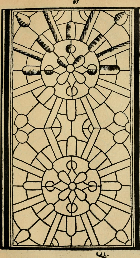 An illustration from A booke of sundry draughtes principaly serving for glasiers: and not impertinent for plasters, and gardiners : besides sundry other professions. Whereunto is annexed the manner how to anniel in glas: and also the true forme of the fornace, and the secretes thereof, 1615, leaf 124