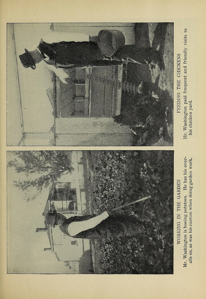 An illustration from Booker T. Washington, the master mind of a child of slavery; an appealing life story rivaling in its picturesque simplicity and power those recounted about the lives of Washington and Lincoln. A biographical tale destined to live in history and furnish an inspiration for present and future generations; a human interest story depicting the life achievements of a great leader of a rising race, 1915, leaf 23