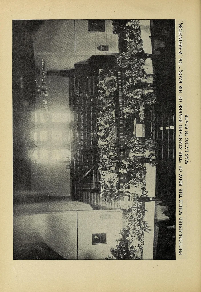 An illustration from Booker T. Washington, the master mind of a child of slavery; an appealing life story rivaling in its picturesque simplicity and power those recounted about the lives of Washington and Lincoln. A biographical tale destined to live in history and furnish an inspiration for present and future generations; a human interest story depicting the life achievements of a great leader of a rising race, 1915, leaf 80