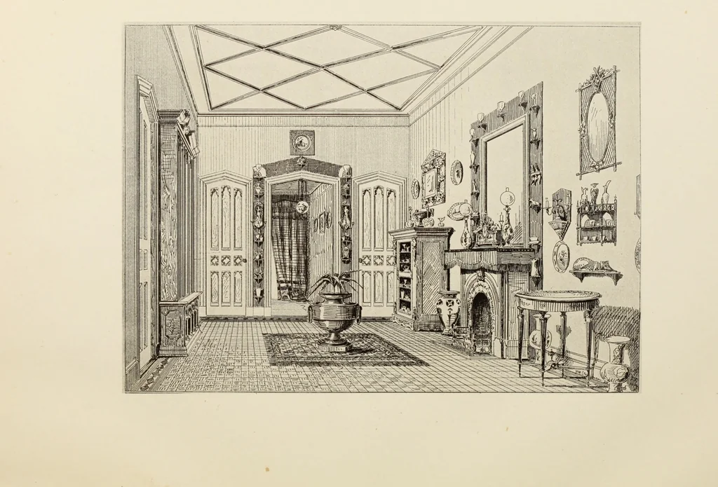 An illustration from The book of American interiors, prepared by Charles Wyllys Elliott from existing houses; with preliminary essays and letterpress descriptions; illustrated in heliotype, 1876, leaf 125