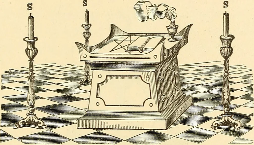An illustration from The book of the Ancient and accepted Scottish rite of freemasonry, 1899, leaf 414