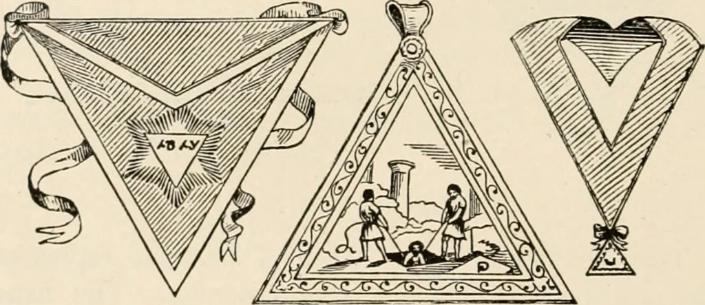 An illustration from The book of the ancient and accepted Scottish rite of freemasonry : containing instructions in all the degrees from the third to the thirty-third, and last degree of the rite : together with ceremonies of inauguration ... etc., 1914, leaf 151