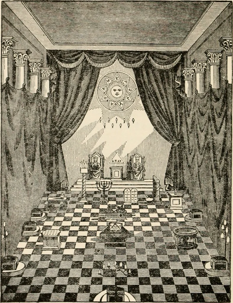 An illustration from The book of the ancient and accepted Scottish rite of freemasonry : containing instructions in all the degrees from the third to the thirty-third, and last degree of the rite : together with ceremonies of inauguration ... etc., 1914, leaf 161