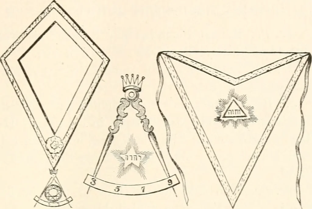 An illustration from The book of the ancient and accepted Scottish rite of freemasonry : containing instructions in all the degrees from the third to the thirty-third, and last degree of the rite : together with ceremonies of inauguration ... etc., 1914, leaf 168