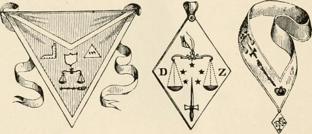 An illustration from The book of the ancient and accepted Scottish rite of freemasonry : containing instructions in all the degrees from the third to the thirty-third, and last degree of the rite : together with ceremonies of inauguration ... etc., 1914, leaf 211