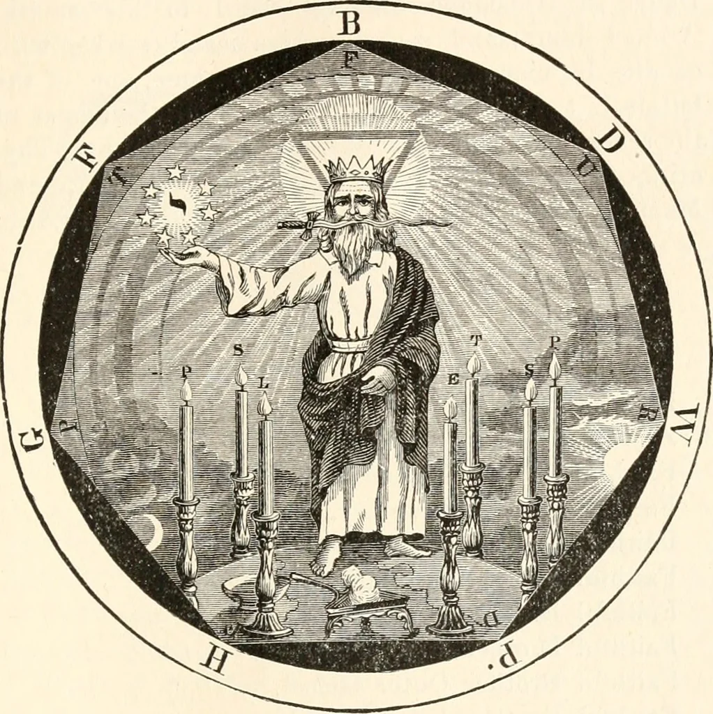 An illustration from The book of the ancient and accepted Scottish rite of freemasonry : containing instructions in all the degrees from the third to the thirty-third, and last degree of the rite : together with ceremonies of inauguration ... etc., 1914, leaf 234
