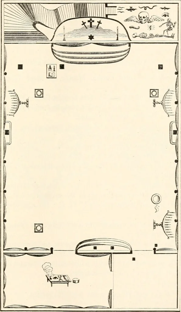 An illustration from The book of the ancient and accepted Scottish rite of freemasonry : containing instructions in all the degrees from the third to the thirty-third, and last degree of the rite : together with ceremonies of inauguration ... etc., 1914, leaf 260