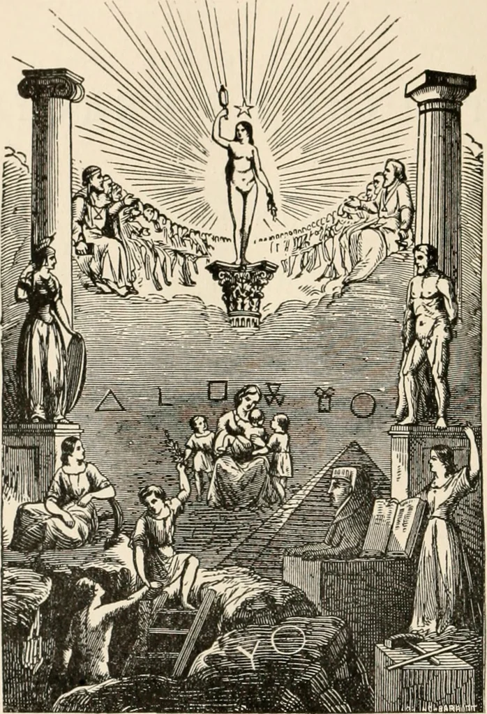 An illustration from The book of the ancient and accepted Scottish rite of freemasonry : containing instructions in all the degrees from the third to the thirty-third, and last degree of the rite : together with ceremonies of inauguration ... etc., 1914, leaf 381