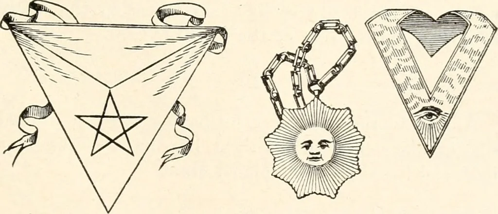An illustration from The book of the ancient and accepted Scottish rite of freemasonry : containing instructions in all the degrees from the third to the thirty-third, and last degree of the rite : together with ceremonies of inauguration ... etc., 1914, leaf 418