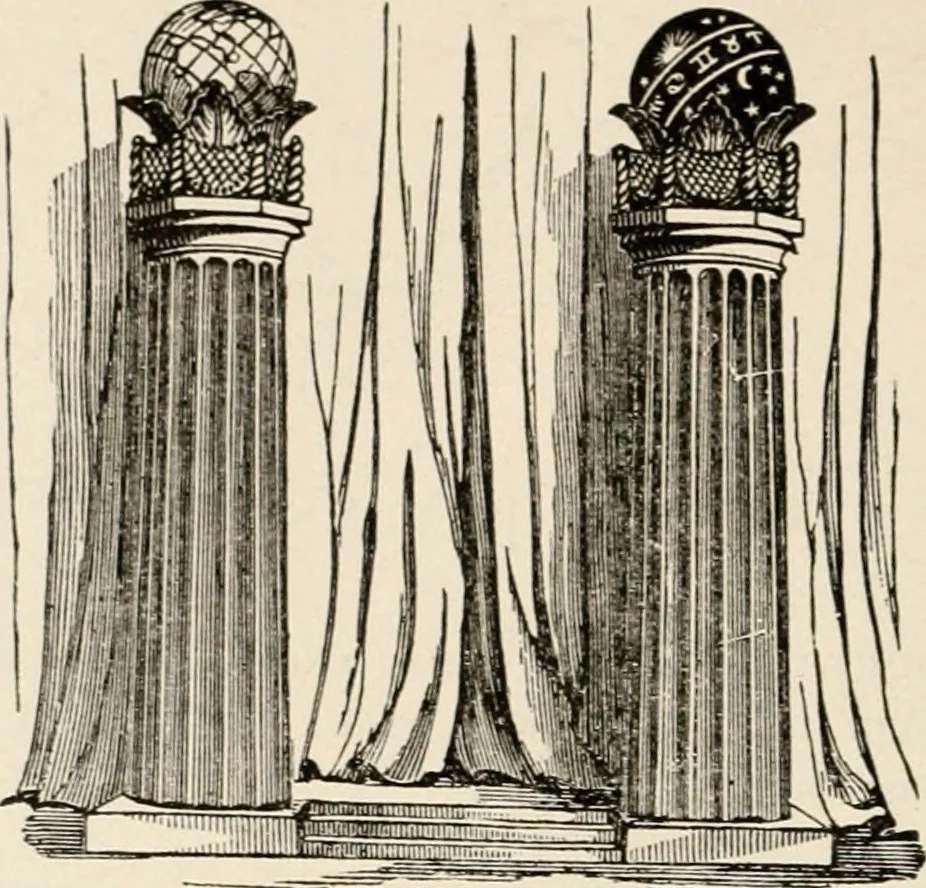 An illustration from The book of the ancient and accepted Scottish rite of freemasonry : containing instructions in all the degrees from the third to the thirty-third, and last degree of the rite : together with ceremonies of inauguration ... etc., 1914, leaf 45