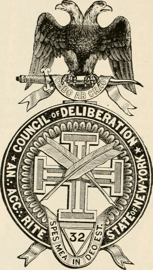 An illustration from The book of the ancient and accepted Scottish rite of freemasonry : containing instructions in all the degrees from the third to the thirty-third, and last degree of the rite : together with ceremonies of inauguration ... etc., 1914, leaf 501
