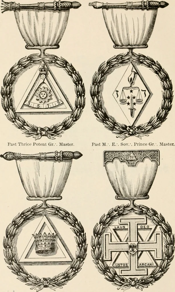 An illustration from The book of the ancient and accepted Scottish rite of freemasonry : containing instructions in all the degrees from the third to the thirty-third, and last degree of the rite : together with ceremonies of inauguration ... etc., 1914, leaf 503