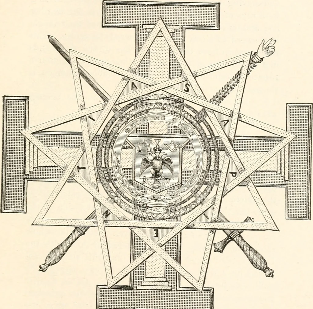 An illustration from The book of the ancient and accepted Scottish rite of freemasonry : containing instructions in all the degrees from the third to the thirty-third, and last degree of the rite : together with ceremonies of inauguration ... etc., 1914, leaf 510