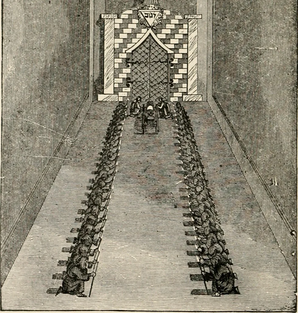 An illustration from The book of the ancient and accepted Scottish rite of freemasonry : containing instructions in all the degrees from the third to the thirty-third, and last degree of the rite : together with ceremonies of inauguration ... etc., 1914, leaf 69