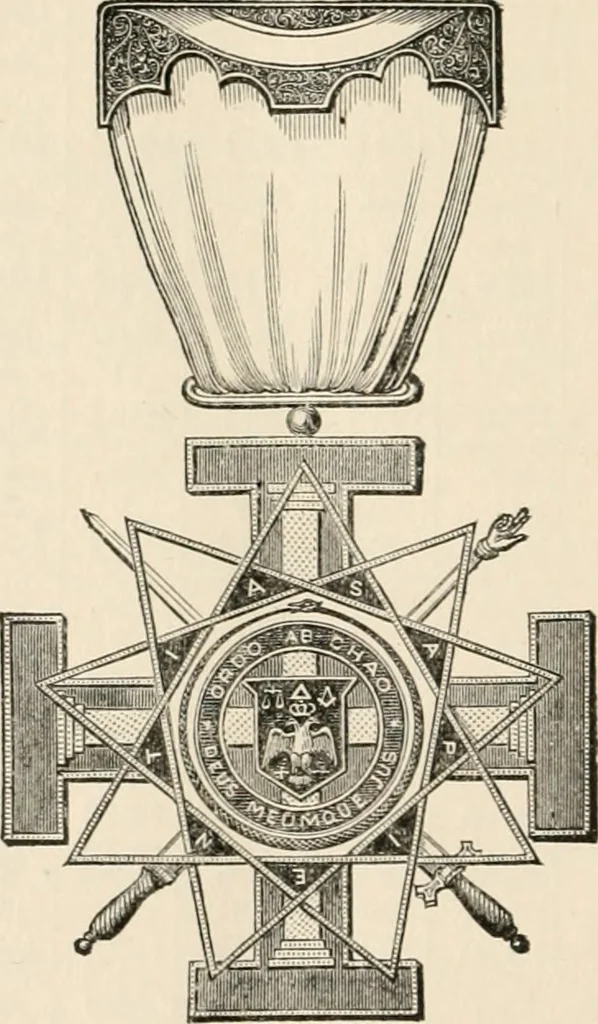 An illustration from The book of the ancient and accepted Scottish rite of freemasonry : containing instructions in all the degrees from the third to the thirty-third, and last degree of the rite : together with ceremonies of inauguration ... etc., 1914, leaf 693