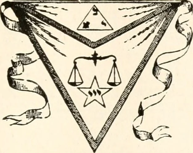An illustration from The book of the ancient and accepted Scottish rite of freemasonry : containing instructions in all the degrees from the third to the thirty-third, and last degree of the rite : together with ceremonies of inauguration ... etc., 1914, leaf 98