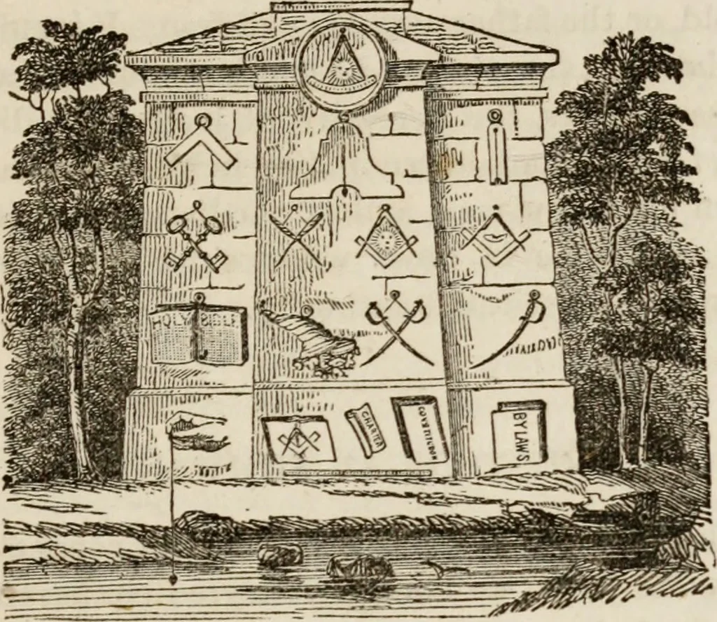 An illustration from The book of the chapter : or, Monitorial instructions, in the degrees of mark, past and most excellent master, and the holy Royal arch, 1865, leaf 52