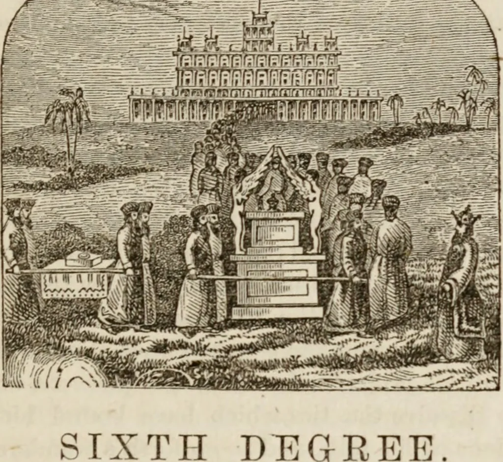An illustration from The book of the chapter : or, Monitorial instructions, in the degrees of mark, past and most excellent master, and the holy Royal arch, 1865, leaf 70