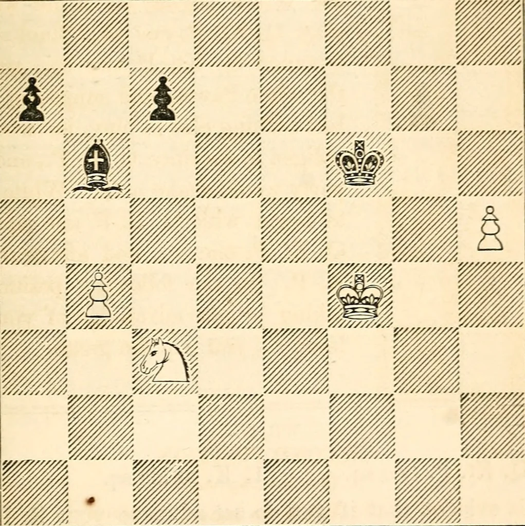 An illustration from The book of chess: containing the rudiments of the game, and elementary analyses of the most popular openings ; exemplified in games actually played by the greatest masters; including Staunton's analysis of the king's and queen's gambits, numerous positions and problems on diagrams, both original and selected; also a series of chess tales, with illustrations engraved from original designs ; the whole extracted and translated from the best sources, 1857, leaf 108