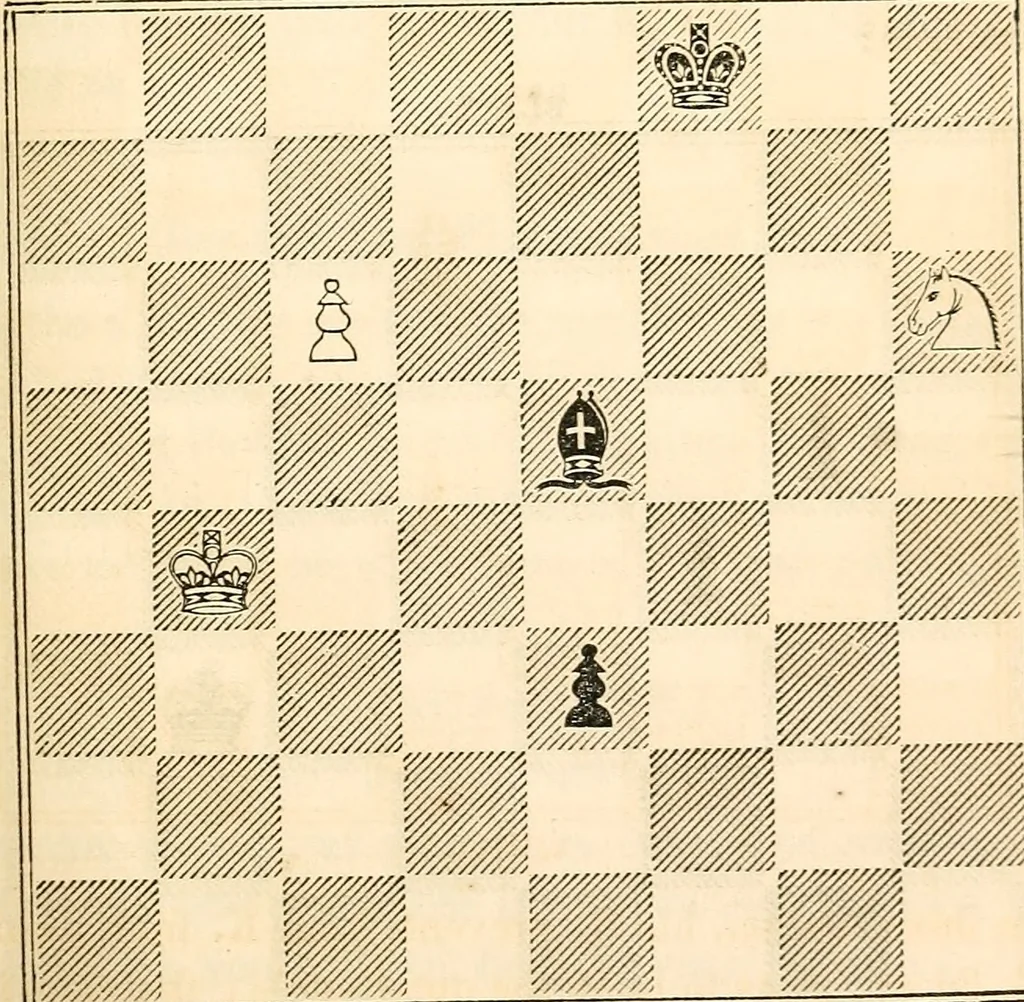 An illustration from The book of chess: containing the rudiments of the game, and elementary analyses of the most popular openings ; exemplified in games actually played by the greatest masters; including Staunton's analysis of the king's and queen's gambits, numerous positions and problems on diagrams, both original and selected; also a series of chess tales, with illustrations engraved from original designs ; the whole extracted and translated from the best sources, 1857, leaf 114