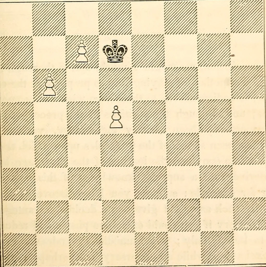 An illustration from The book of chess: containing the rudiments of the game, and elementary analyses of the most popular openings ; exemplified in games actually played by the greatest masters; including Staunton's analysis of the king's and queen's gambits, numerous positions and problems on diagrams, both original and selected; also a series of chess tales, with illustrations engraved from original designs ; the whole extracted and translated from the best sources, 1857, leaf 128