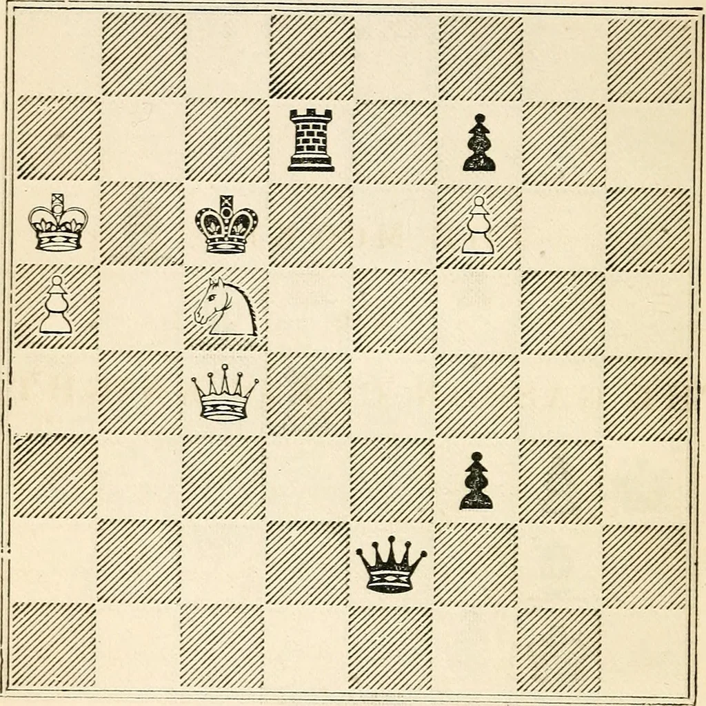 An illustration from The book of chess: containing the rudiments of the game, and elementary analyses of the most popular openings ; exemplified in games actually played by the greatest masters; including Staunton's analysis of the king's and queen's gambits, numerous positions and problems on diagrams, both original and selected; also a series of chess tales, with illustrations engraved from original designs ; the whole extracted and translated from the best sources, 1857, leaf 201