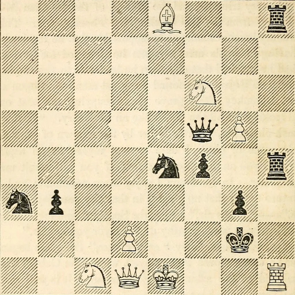 An illustration from The book of chess: containing the rudiments of the game, and elementary analyses of the most popular openings ; exemplified in games actually played by the greatest masters; including Staunton's analysis of the king's and queen's gambits, numerous positions and problems on diagrams, both original and selected; also a series of chess tales, with illustrations engraved from original designs ; the whole extracted and translated from the best sources, 1857, leaf 207