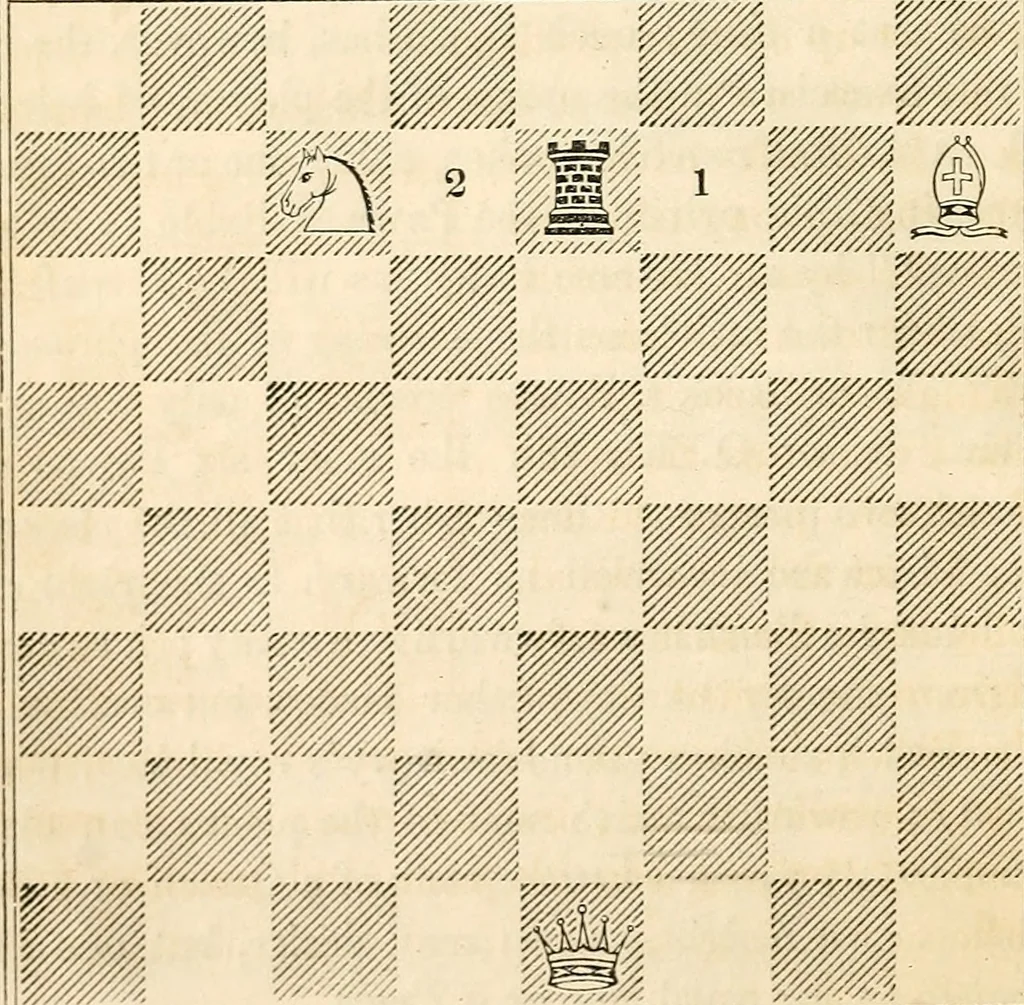 An illustration from The book of chess: containing the rudiments of the game, and elementary analyses of the most popular openings ; exemplified in games actually played by the greatest masters; including Staunton's analysis of the king's and queen's gambits, numerous positions and problems on diagrams, both original and selected; also a series of chess tales, with illustrations engraved from original designs ; the whole extracted and translated from the best sources, 1857, leaf 35
