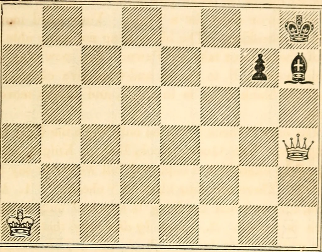 An illustration from The book of chess: containing the rudiments of the game, and elementary analyses of the most popular openings ; exemplified in games actually played by the greatest masters; including Staunton's analysis of the king's and queen's gambits, numerous positions and problems on diagrams, both original and selected; also a series of chess tales, with illustrations engraved from original designs ; the whole extracted and translated from the best sources, 1857, leaf 42