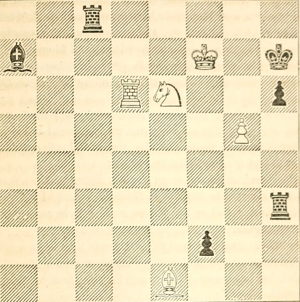 An illustration from The book of chess: containing the rudiments of the game, and elementary analyses of the most popular openings ; exemplified in games actually played by the greatest masters; including Staunton's analysis of the king's and queen's gambits, numerous positions and problems on diagrams, both original and selected; also a series of chess tales, with illustrations engraved from original designs ; the whole extracted and translated from the best sources, 1857, leaf 460