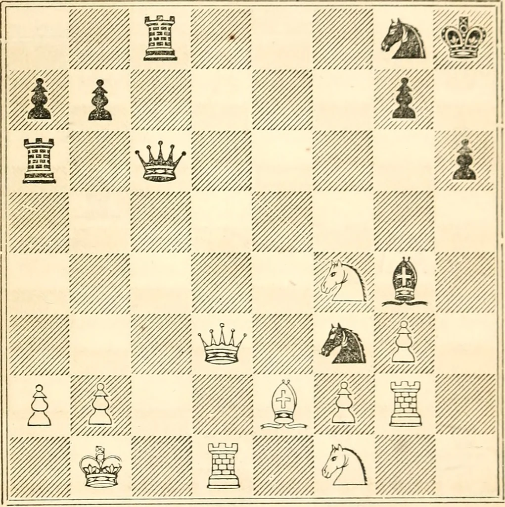 An illustration from The book of chess: containing the rudiments of the game, and elementary analyses of the most popular openings ; exemplified in games actually played by the greatest masters; including Staunton's analysis of the king's and queen's gambits, numerous positions and problems on diagrams, both original and selected; also a series of chess tales, with illustrations engraved from original designs ; the whole extracted and translated from the best sources, 1857, leaf 464