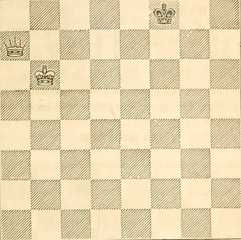 An illustration from The book of chess: containing the rudiments of the game, and elementary analyses of the most popular openings ; exemplified in games actually played by the greatest masters; including Staunton's analysis of the king's and queen's gambits, numerous positions and problems on diagrams, both original and selected; also a series of chess tales, with illustrations engraved from original designs ; the whole extracted and translated from the best sources, 1857, leaf 52
