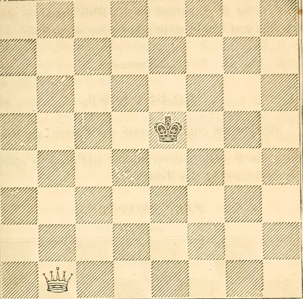 An illustration from The book of chess: containing the rudiments of the game, and elementary analyses of the most popular openings ; exemplified in games actually played by the greatest masters; including Staunton's analysis of the king's and queen's gambits, numerous positions and problems on diagrams, both original and selected; also a series of chess tales, with illustrations engraved from original designs ; the whole extracted and translated from the best sources, 1857, leaf 60